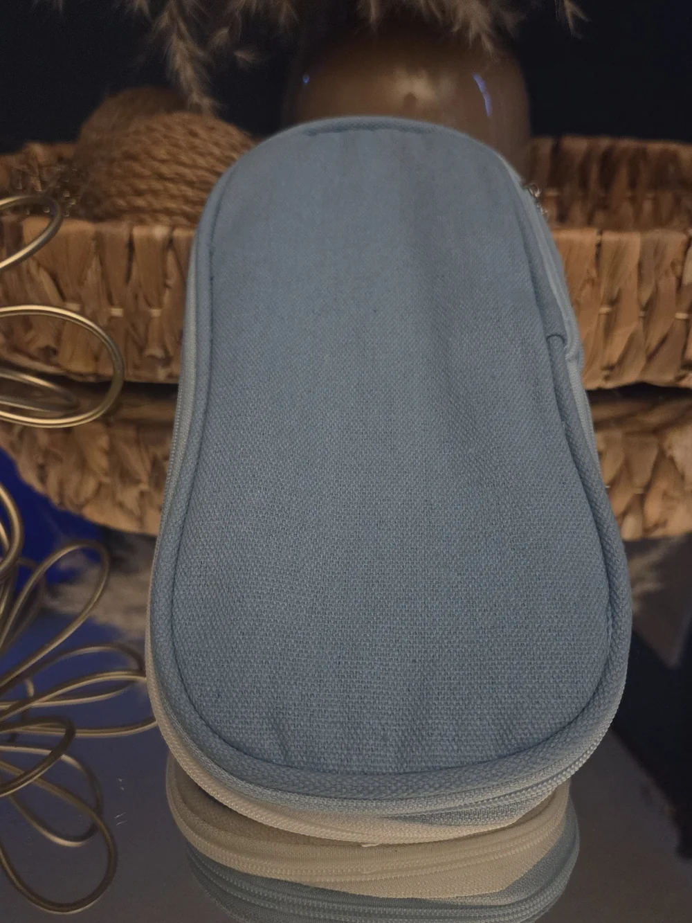 NWT Blue Canvas Cosmetic Organizer Makeup Brush Travel Case | Multi-Compartment